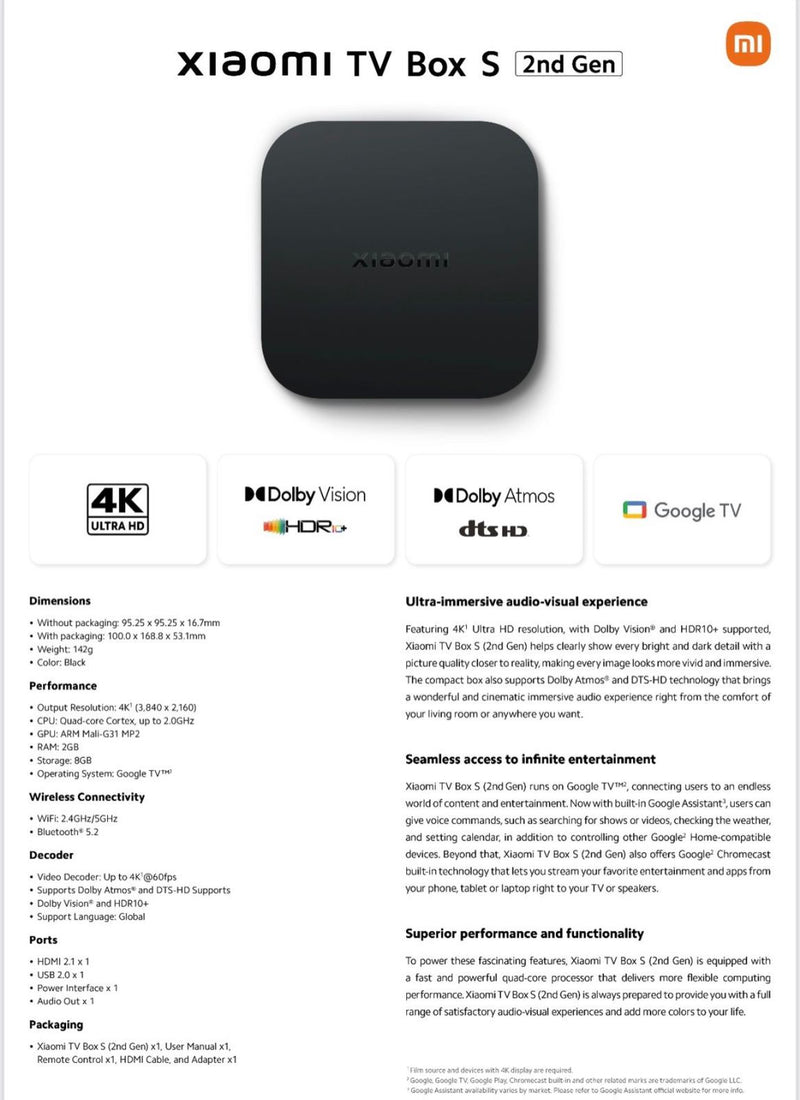 Xiaomi Mi Box S 2da Generacion EU Negro 4K